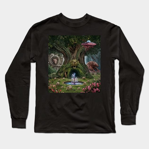 watercolor lion tree with pangolin of nature Long Sleeve T-Shirt by Catbrat